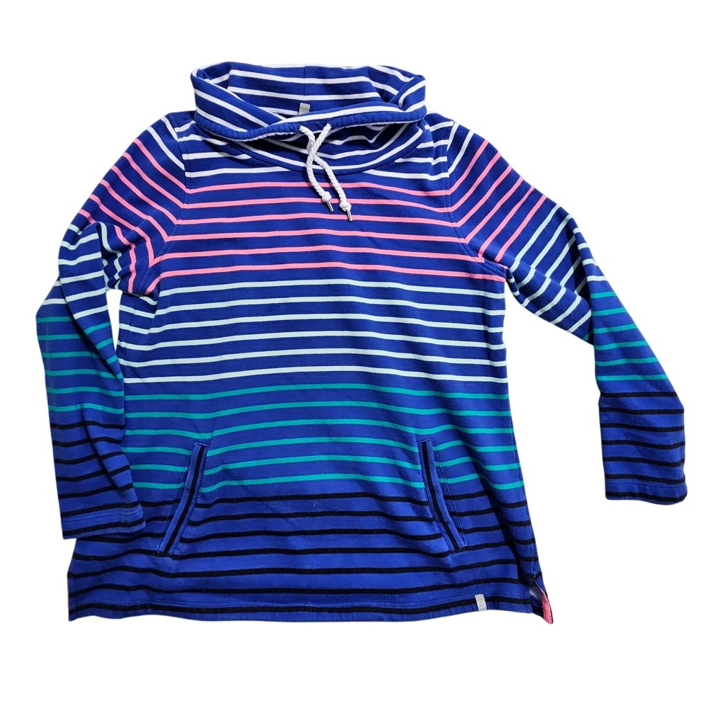 T by Talbots‎ Cowl Neck Pullover Womens Large Blue Striped French Terry Top